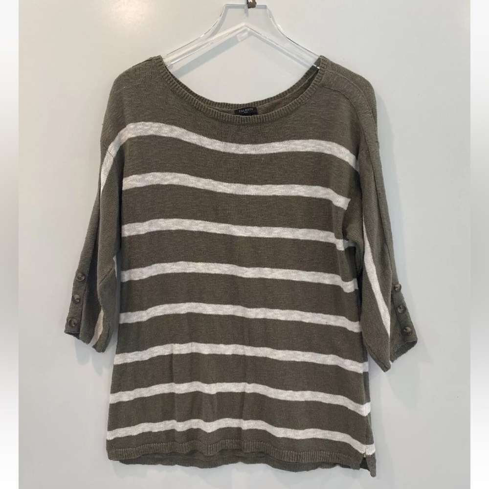 Talbots Green White Striped Sweater Womaens XL (1331)‎